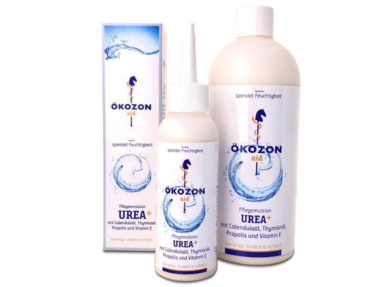 Packshot Ökozon aid UREA 120 ml Kunststoffflasche mit Pappschachtel und 500ml Nachfüllflasche